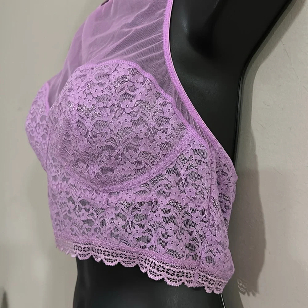 Free People Intimately Stay With Me Bralette Purple Lilac Lace Bra Mesh Large